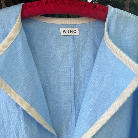 SUNO Blue Linen Cropped Duster Jacket | Open Front | One Size | Patch Pockets - Picture 4 of 11